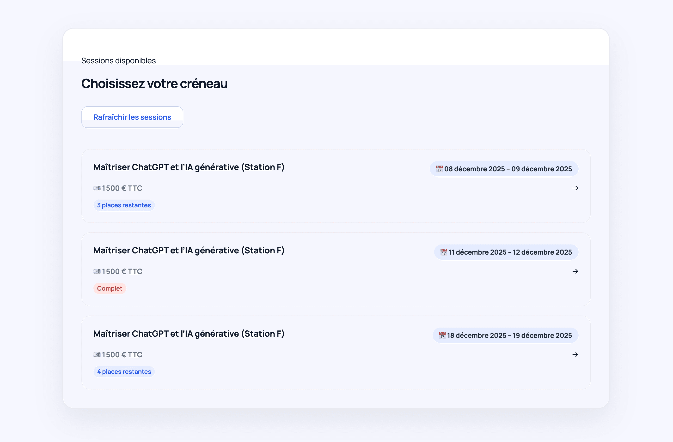 Système de réservation & paiement en ligne - Organisme de Formation